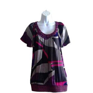 NEW Kensie Pretty Top Tunic  100% Silk Flutter Sleeves Banded Waist NWOT Sz M